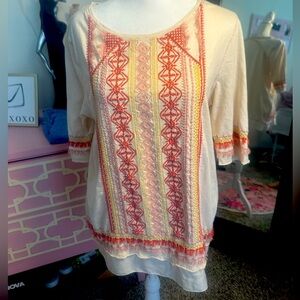 Sundance Cream and Orange Embroidered Blouse